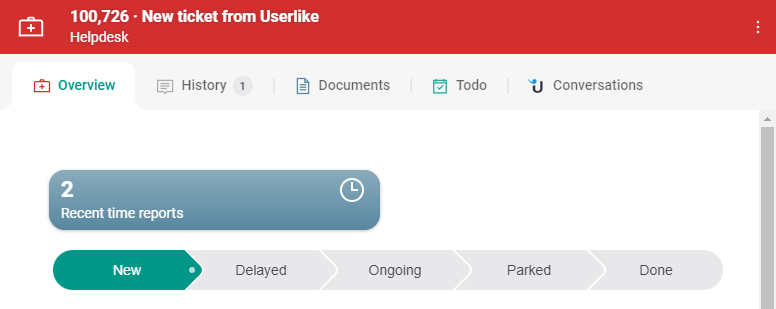 A screenshot showing the result of adding Recent time reports Info Tile to a ticket card
